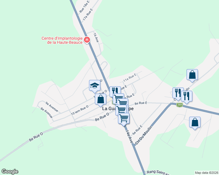 map of restaurants, bars, coffee shops, grocery stores, and more near 554 14e Avenue in La Guadeloupe