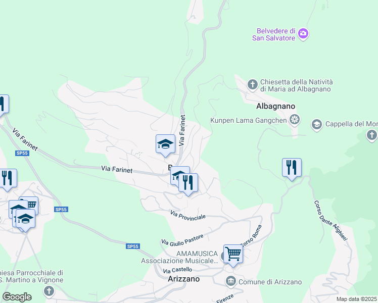 map of restaurants, bars, coffee shops, grocery stores, and more near 9 Via Per Albagnano in Bee