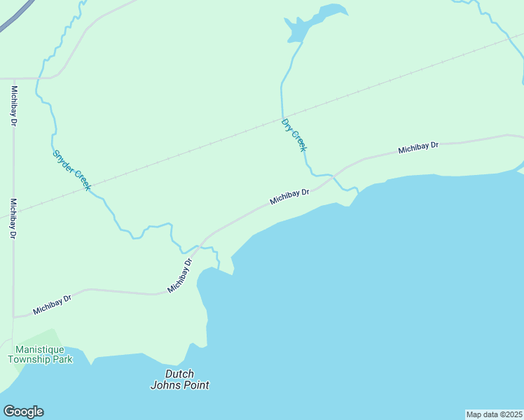 map of restaurants, bars, coffee shops, grocery stores, and more near Michibay Drive in Manistique