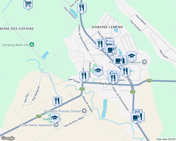 map of restaurants, bars, coffee shops, grocery stores, and more near 2389 Rue Oscar in Sainte-Julienne