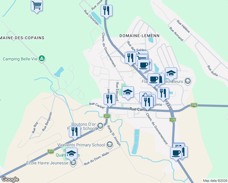 map of restaurants, bars, coffee shops, grocery stores, and more near 2389 Rue Oscar in Sainte-Julienne