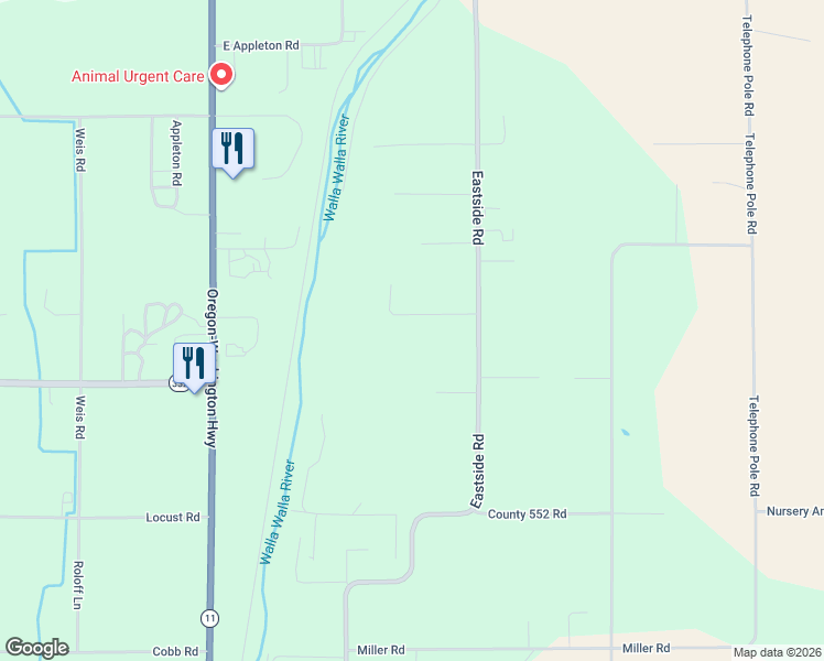 map of restaurants, bars, coffee shops, grocery stores, and more near 84488 Eastside Road in Milton-Freewater
