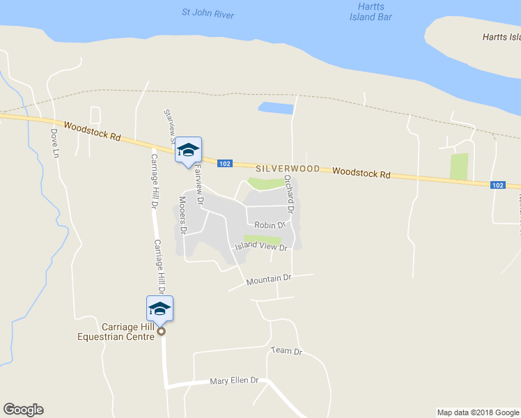 map of restaurants, bars, coffee shops, grocery stores, and more near 9 Robin Drive in Fredericton