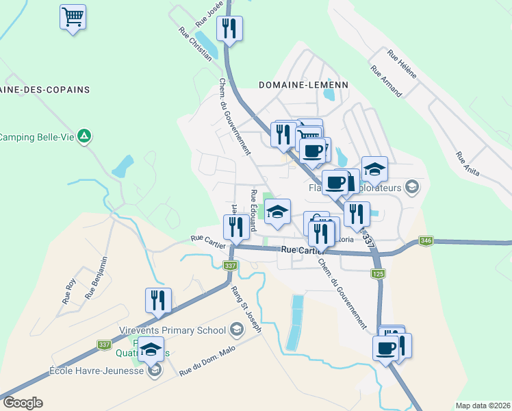 map of restaurants, bars, coffee shops, grocery stores, and more near 1551 Rue Édouard in Sainte-Julienne
