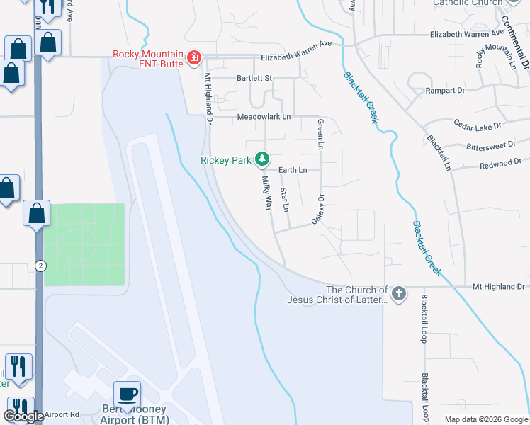 map of restaurants, bars, coffee shops, grocery stores, and more near 119 Milky Way in Butte