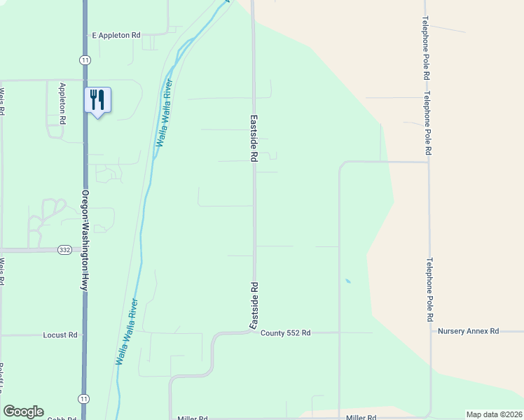 map of restaurants, bars, coffee shops, grocery stores, and more near 84561 Eastside Road in Milton-Freewater