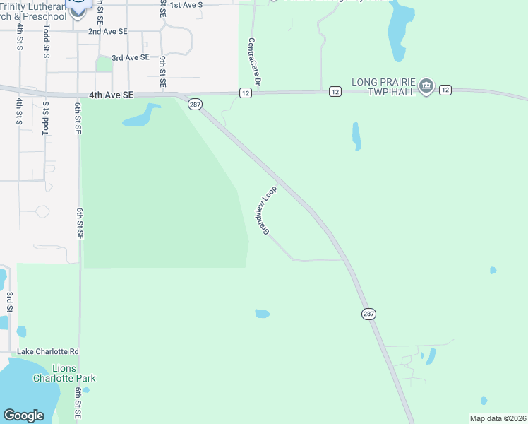 map of restaurants, bars, coffee shops, grocery stores, and more near 23165 Minnesota 287 in Long Prairie