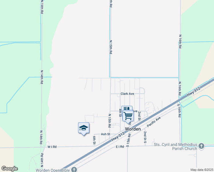map of restaurants, bars, coffee shops, grocery stores, and more near 2480 N 15th Rd in Worden
