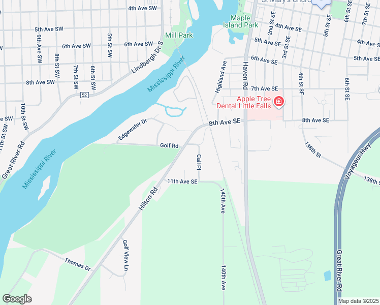 map of restaurants, bars, coffee shops, grocery stores, and more near 1001 Hilton Road in Little Falls