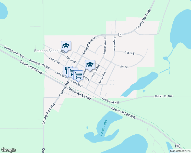 map of restaurants, bars, coffee shops, grocery stores, and more near 208 Nelson Avenue in Brandon