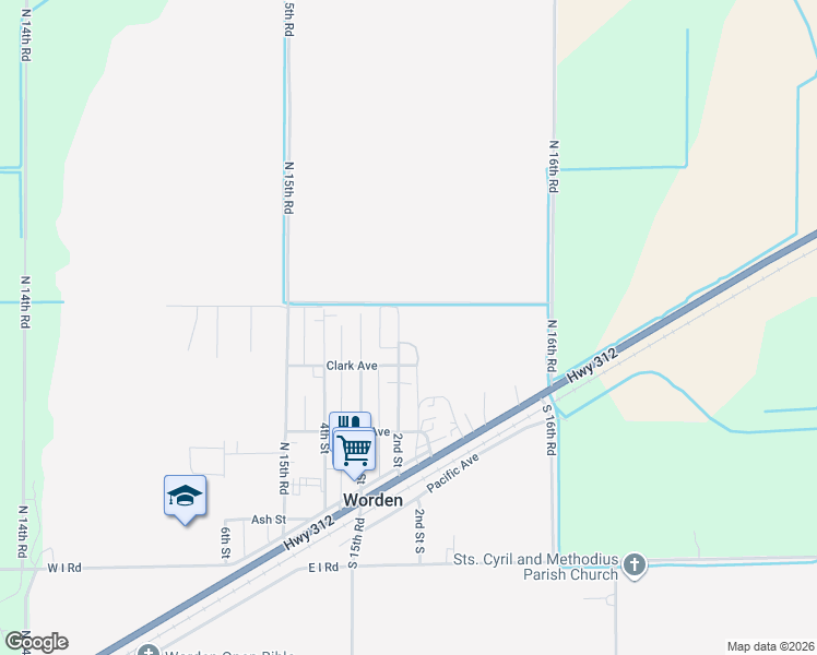 map of restaurants, bars, coffee shops, grocery stores, and more near 1st Street in Worden