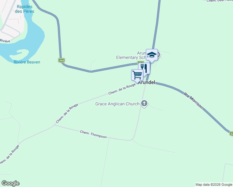 map of restaurants, bars, coffee shops, grocery stores, and more near 17 Chemin de la Rouge in Arundel