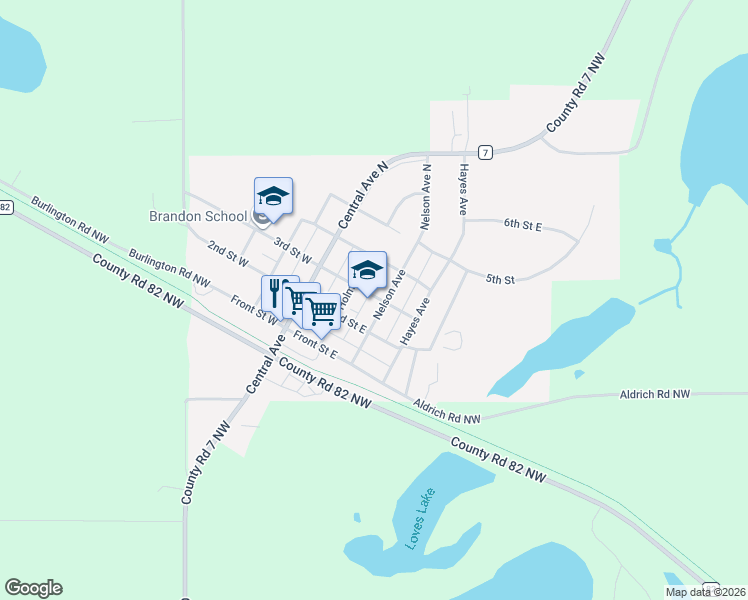 map of restaurants, bars, coffee shops, grocery stores, and more near 208 Nelson Avenue North in Brandon