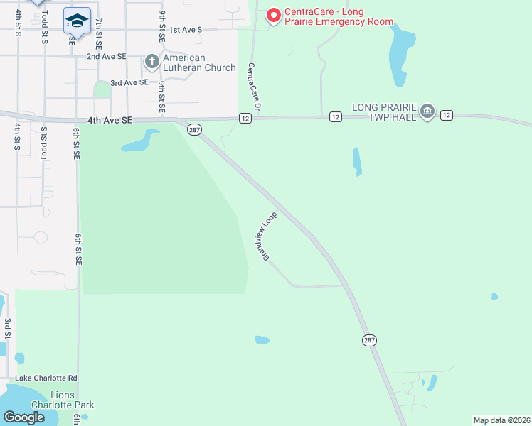 map of restaurants, bars, coffee shops, grocery stores, and more near 23181 Minnesota 27 in Long Prairie