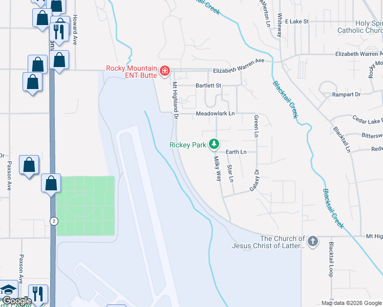 map of restaurants, bars, coffee shops, grocery stores, and more near 604 Mount Highland Drive in Butte