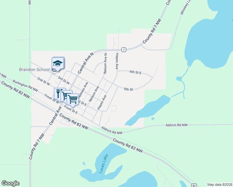 map of restaurants, bars, coffee shops, grocery stores, and more near 408 Hayes Avenue in Brandon