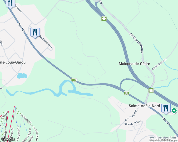 map of restaurants, bars, coffee shops, grocery stores, and more near Rue du Hameau in Sainte-Adèle