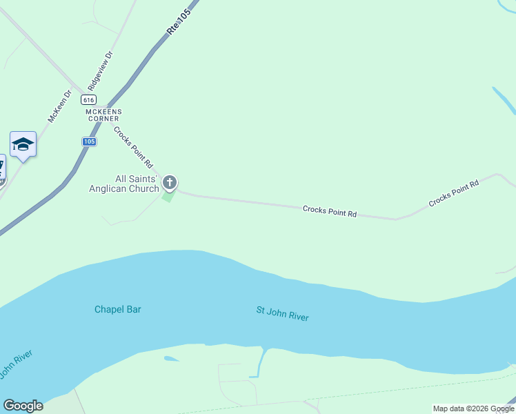 map of restaurants, bars, coffee shops, grocery stores, and more near 204 Crocks Point Road in Keswick Ridge