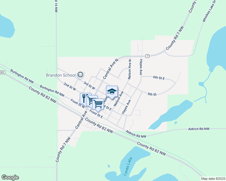 map of restaurants, bars, coffee shops, grocery stores, and more near 206 4th Street East in Brandon