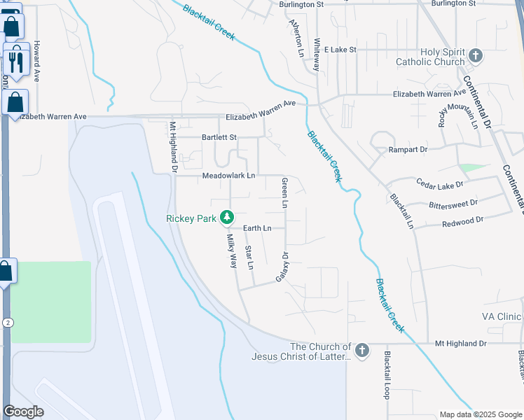 map of restaurants, bars, coffee shops, grocery stores, and more near 35 Penny Lane in Butte