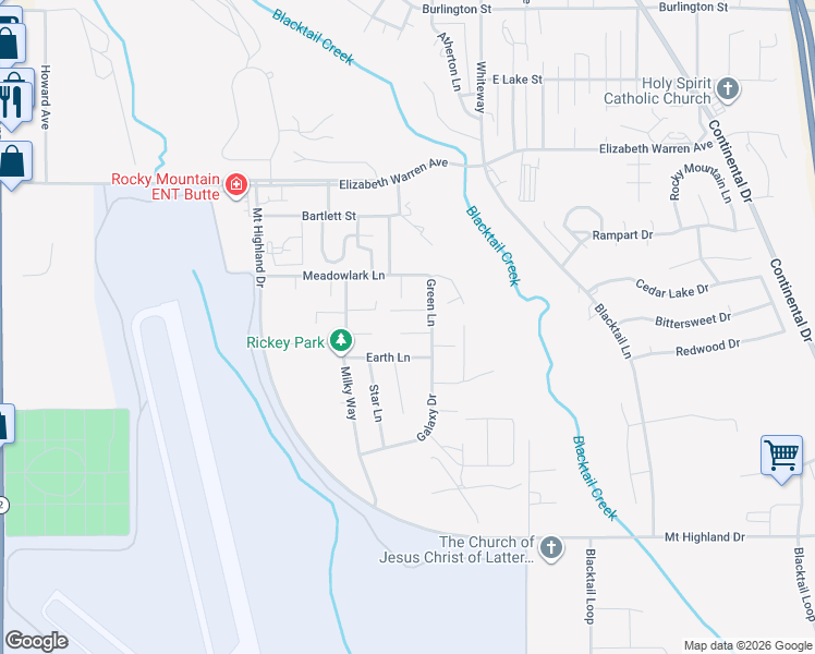 map of restaurants, bars, coffee shops, grocery stores, and more near 15 Penny Lane in Butte