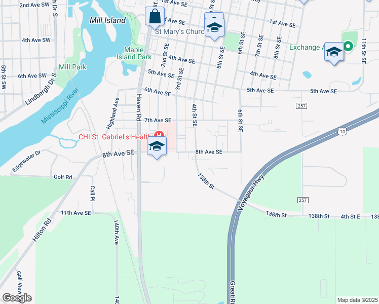 map of restaurants, bars, coffee shops, grocery stores, and more near 300 8th Avenue Southeast in Little Falls