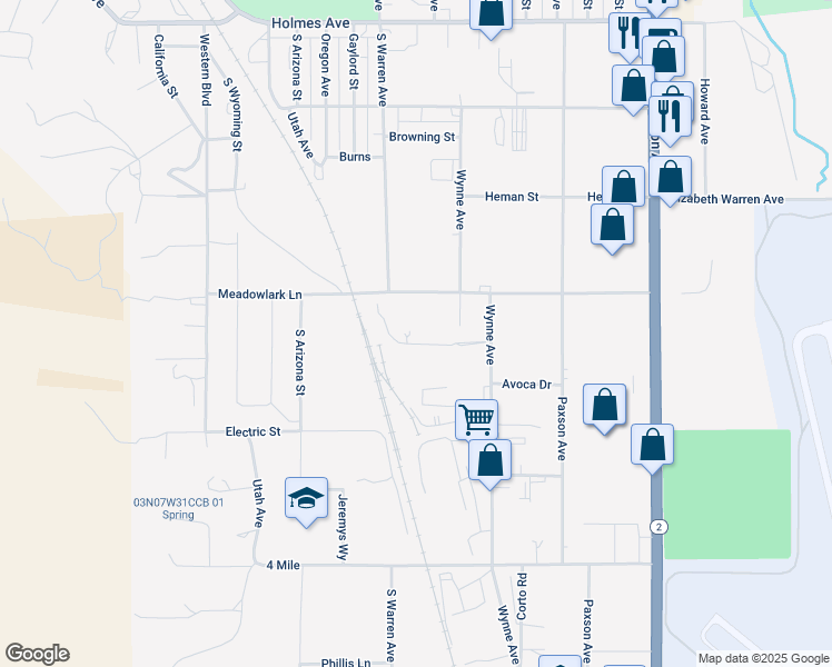 map of restaurants, bars, coffee shops, grocery stores, and more near 2100 Meadowlark Lane in Butte