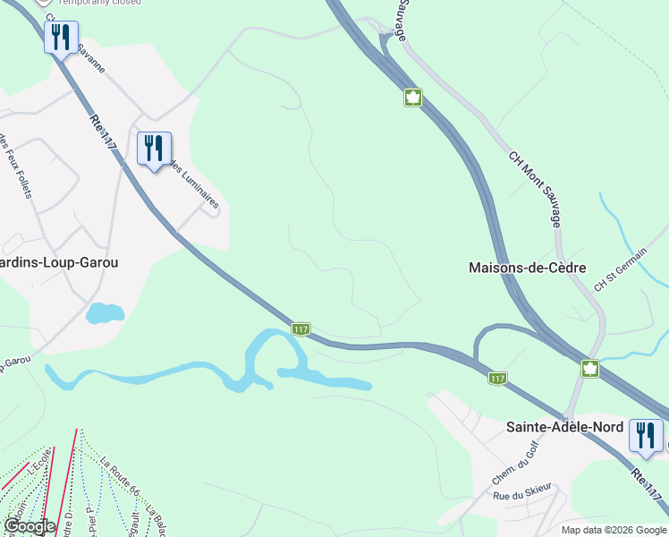 map of restaurants, bars, coffee shops, grocery stores, and more near Rue du Hameau in Sainte-Adèle