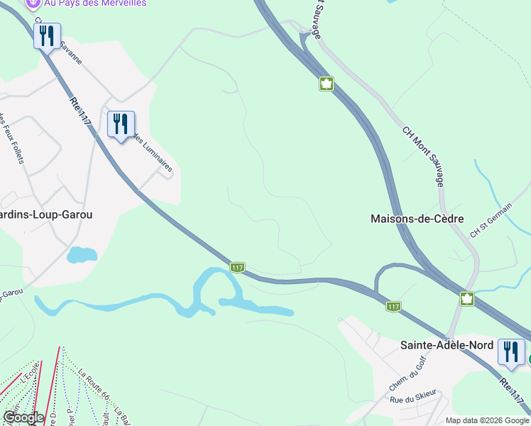 map of restaurants, bars, coffee shops, grocery stores, and more near 2717 Rue du Hameau in Sainte-Adèle