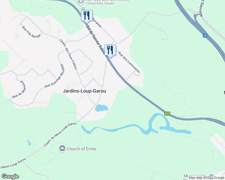 map of restaurants, bars, coffee shops, grocery stores, and more near 220 Chemin du Mont-Loup-Garou in Sainte-Adèle