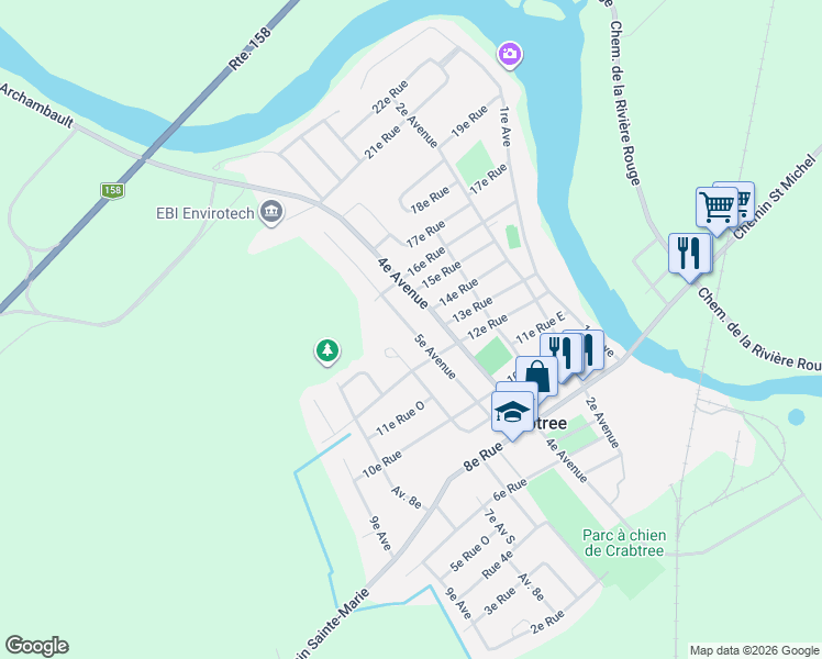 map of restaurants, bars, coffee shops, grocery stores, and more near 5e Avenue in Crabtree