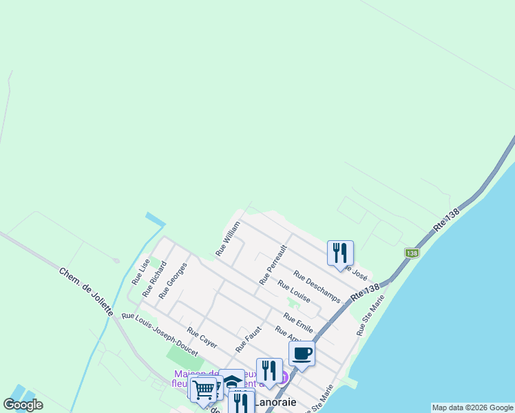 map of restaurants, bars, coffee shops, grocery stores, and more near 83 Rue José in Lanoraie