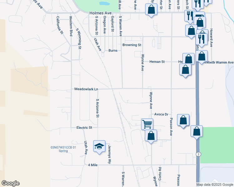 map of restaurants, bars, coffee shops, grocery stores, and more near 2100 Meadowlark Lane in Butte