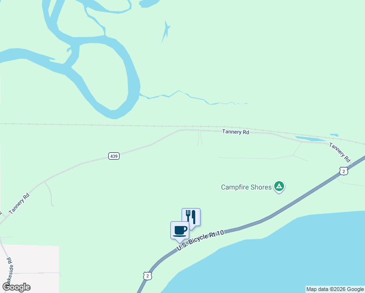 map of restaurants, bars, coffee shops, grocery stores, and more near 6675 Tannery Road in Manistique