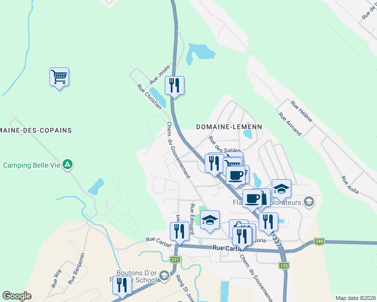 map of restaurants, bars, coffee shops, grocery stores, and more near 1644 Québec 125 in Sainte-Julienne