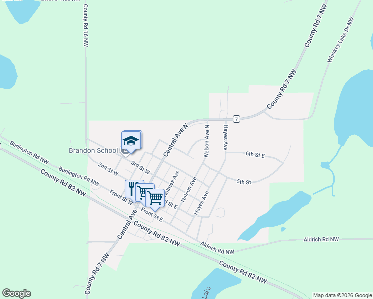 map of restaurants, bars, coffee shops, grocery stores, and more near 107 5th Street in Brandon