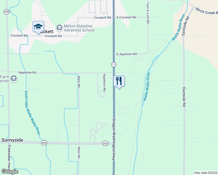 map of restaurants, bars, coffee shops, grocery stores, and more near 84532 Oregon 11 in Milton-Freewater