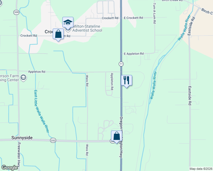 map of restaurants, bars, coffee shops, grocery stores, and more near 84532 Oregon 11 in Milton-Freewater