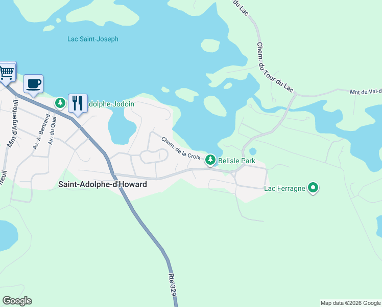 map of restaurants, bars, coffee shops, grocery stores, and more near 1640 Chemin de la Croix in Saint-Adolphe-d'Howard