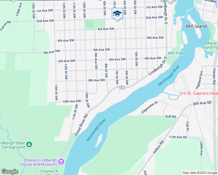 map of restaurants, bars, coffee shops, grocery stores, and more near 913 8th Street Southwest in Little Falls