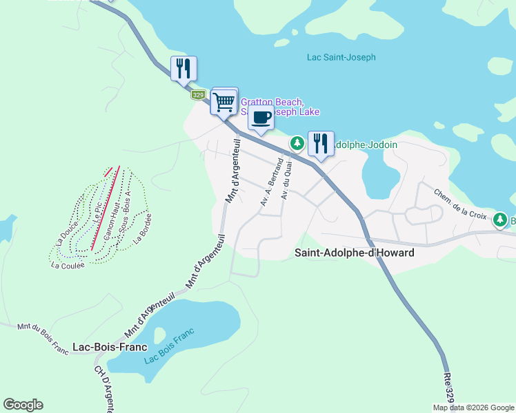 map of restaurants, bars, coffee shops, grocery stores, and more near 1596 Avenue A. Bertrand in Saint-Adolphe-d'Howard
