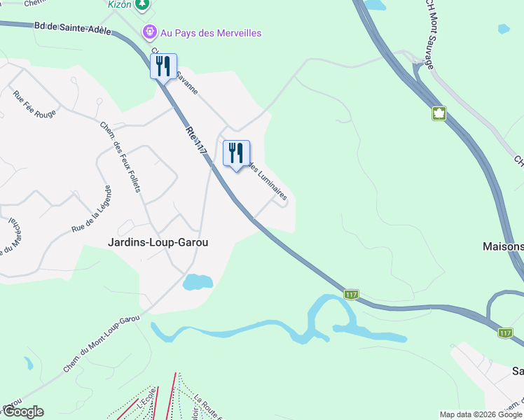 map of restaurants, bars, coffee shops, grocery stores, and more near Rue des Réverbères in Sainte-Adèle
