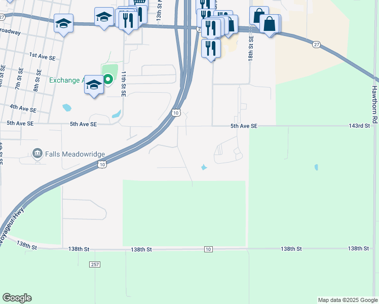 map of restaurants, bars, coffee shops, grocery stores, and more near 1410 5th Avenue Southeast in Little Falls