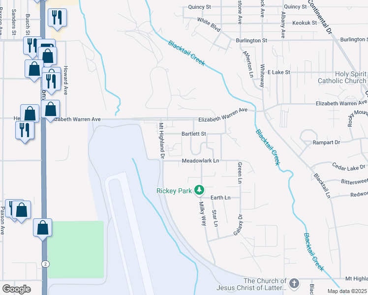 map of restaurants, bars, coffee shops, grocery stores, and more near 300 Mount Highland Drive in Butte