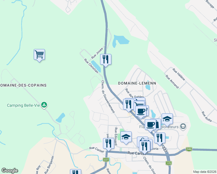 map of restaurants, bars, coffee shops, grocery stores, and more near Québec 125 in Sainte-Julienne