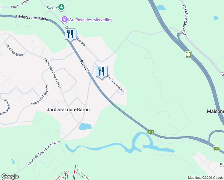 map of restaurants, bars, coffee shops, grocery stores, and more near Rue des Réverbères in Sainte-Adèle