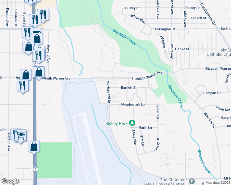 map of restaurants, bars, coffee shops, grocery stores, and more near 300 Mount Highland Drive in Butte