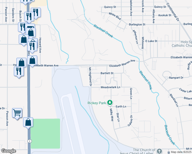 map of restaurants, bars, coffee shops, grocery stores, and more near 300 Mount Highland Drive in Butte