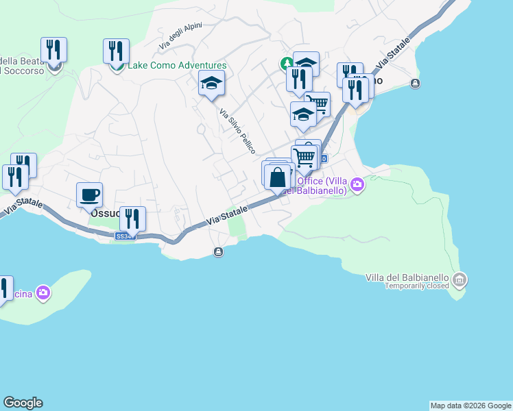 map of restaurants, bars, coffee shops, grocery stores, and more near 20 Via Statale in Lenno