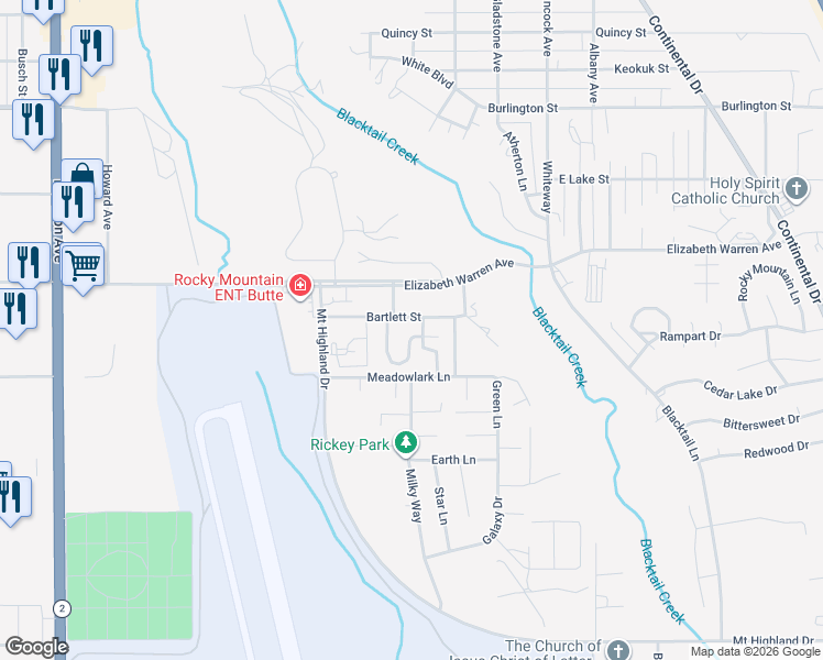 map of restaurants, bars, coffee shops, grocery stores, and more near 224 Aspen Loop in Butte